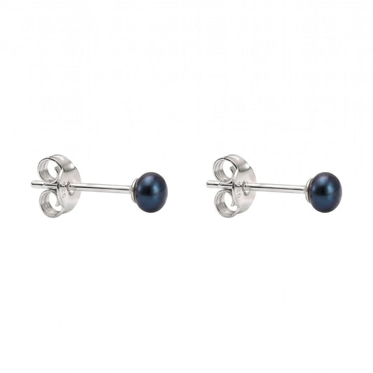 Perlen Ohrstecker in anthrazit – 925er Silber, Button-Form