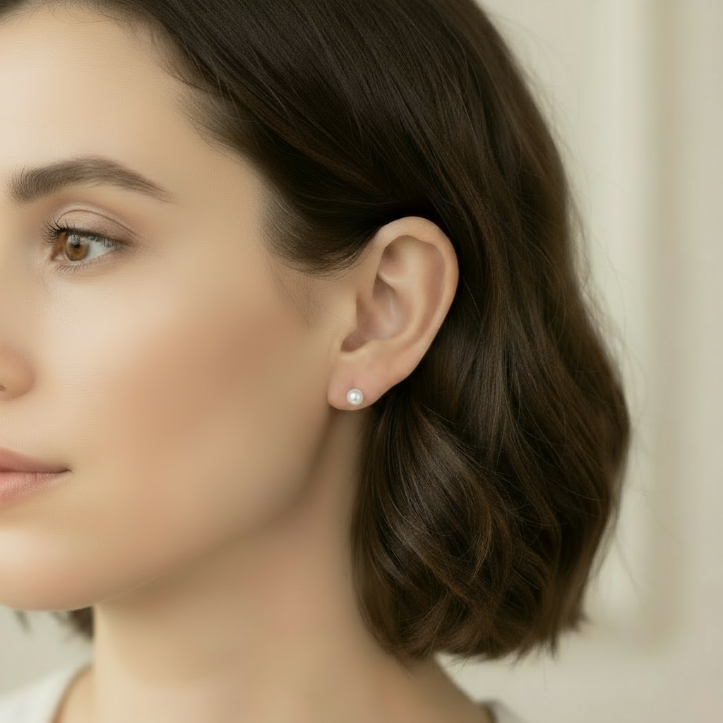 Full Round Pearl Stud Earrings – 925 Silver