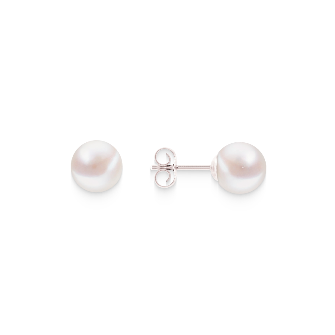 Full Round Pearl Stud Earrings – 925 Silver