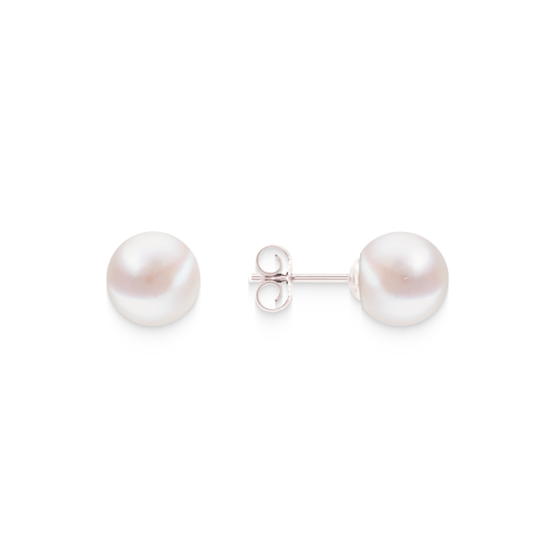 Full Round Pearl Stud Earrings – 925 Silver