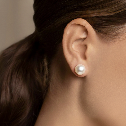 Perlen Ohrstecker weiß – 925er Silber, Button-Form