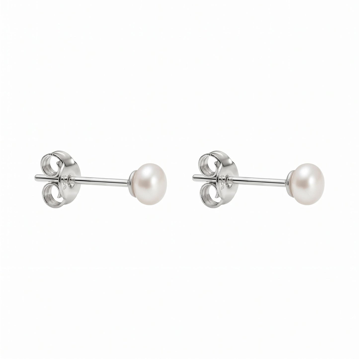 Weiße Perlen-Ohrstecker in Button-Form aus 925er Silber, 4 mm