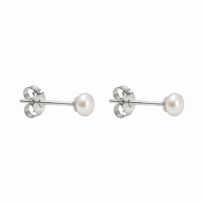 Weiße Perlen-Ohrstecker in Button-Form aus 925er Silber, 4 mm