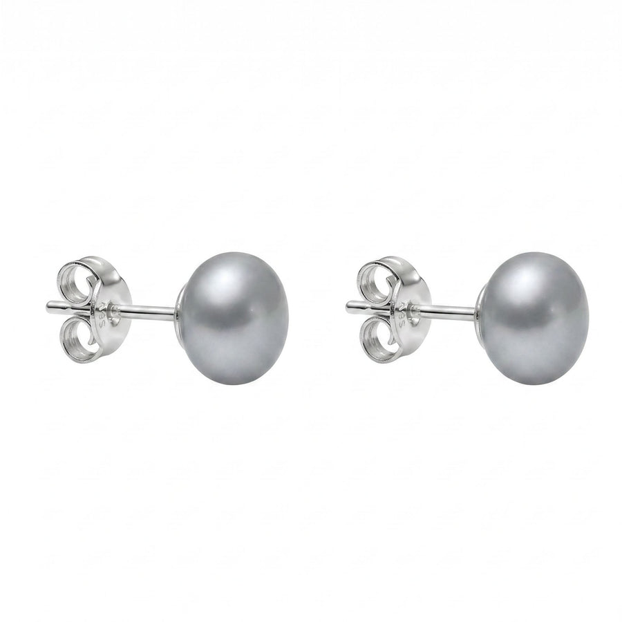 Graue Perlen-Ohrstecker aus 925er Silber, größere Perle