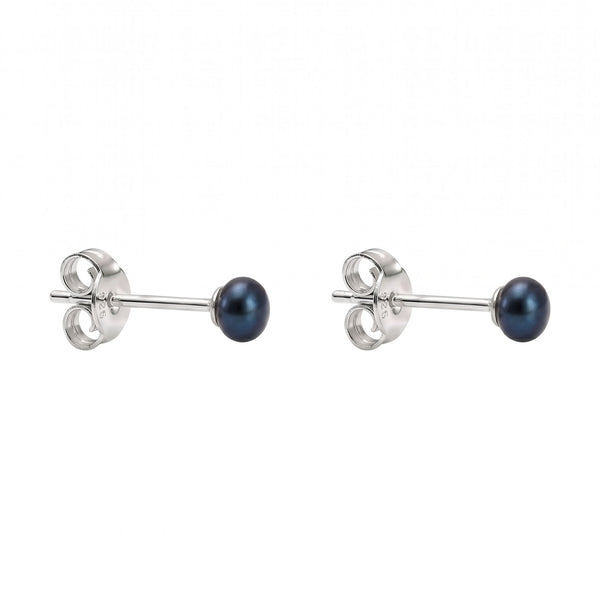 Perlen Ohrstecker in anthrazit – 925er Silber, Button-Form