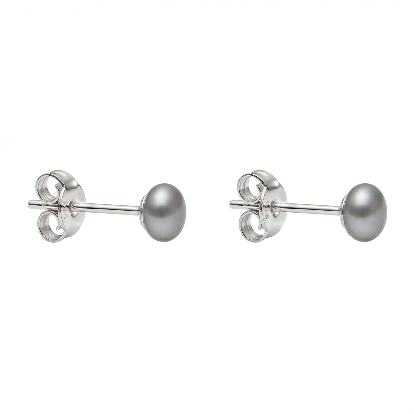 Graue Perlen-Ohrstecker aus 925er Silber, Detailansicht
