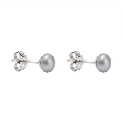 Graue Perlen-Ohrstecker in Button-Form aus 925er Silber
