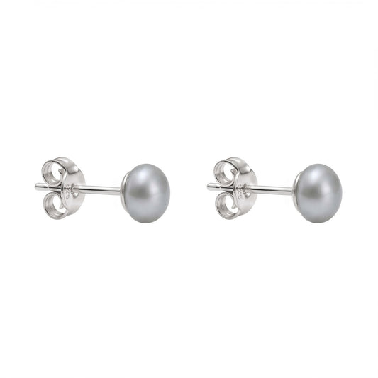 Graue Perlen-Ohrstecker in Button-Form aus 925er Silber