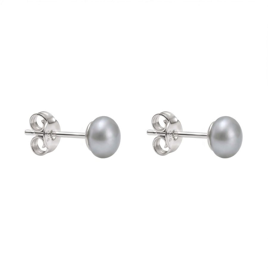 Graue Perlen-Ohrstecker in Button-Form aus 925er Silber