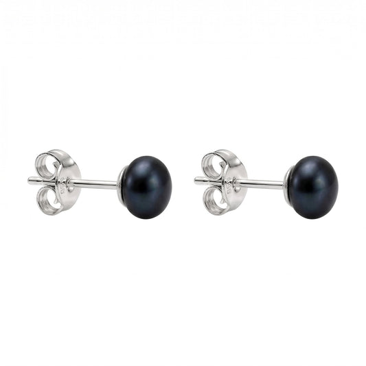 Perlen Ohrstecker in anthrazit – 925er Silber, Button-Form