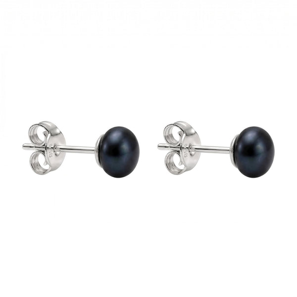 Perlen Ohrstecker in anthrazit – 925er Silber, Button-Form