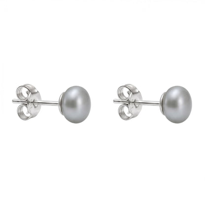Graue Perlen-Ohrstecker aus 925er Silber, Nahansicht