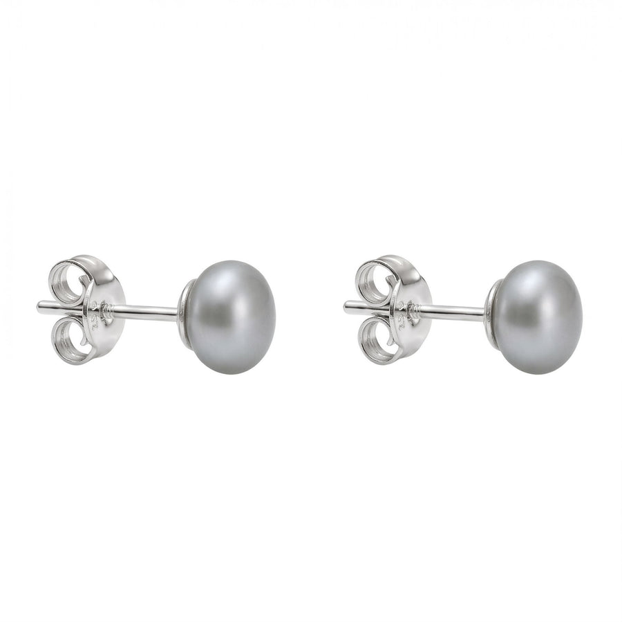 Graue Perlen-Ohrstecker aus 925er Silber, Nahansicht