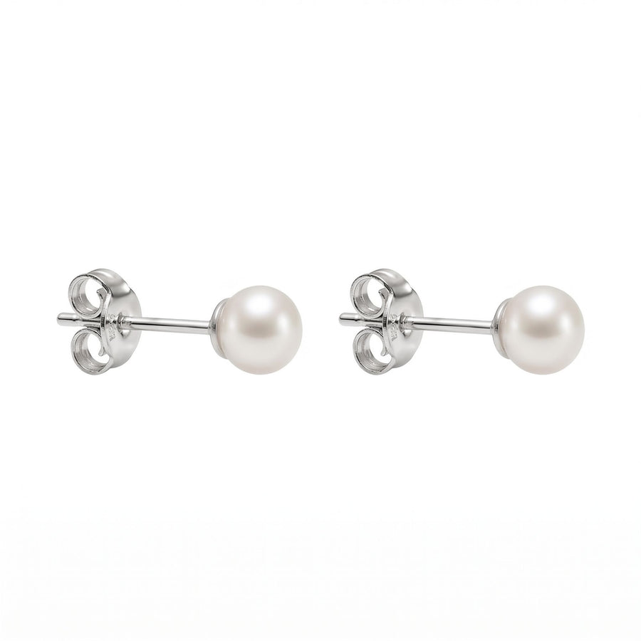 Vollrunde weiße Perlen-Ohrstecker aus 925er Silber, 6 mm