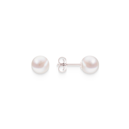 Full Round Pearl Stud Earrings – 925 Silver