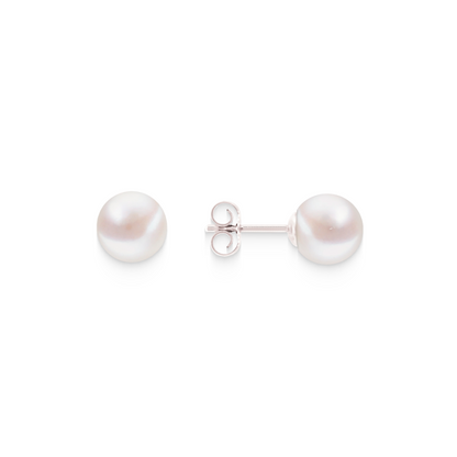 Full Round Pearl Stud Earrings – 925 Silver