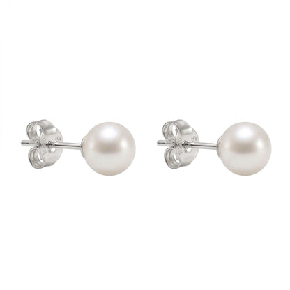 Vollrunde weiße Perlen-Ohrstecker aus 925er Silber, 8 mm