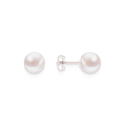 Full Round Pearl Stud Earrings – 925 Silver