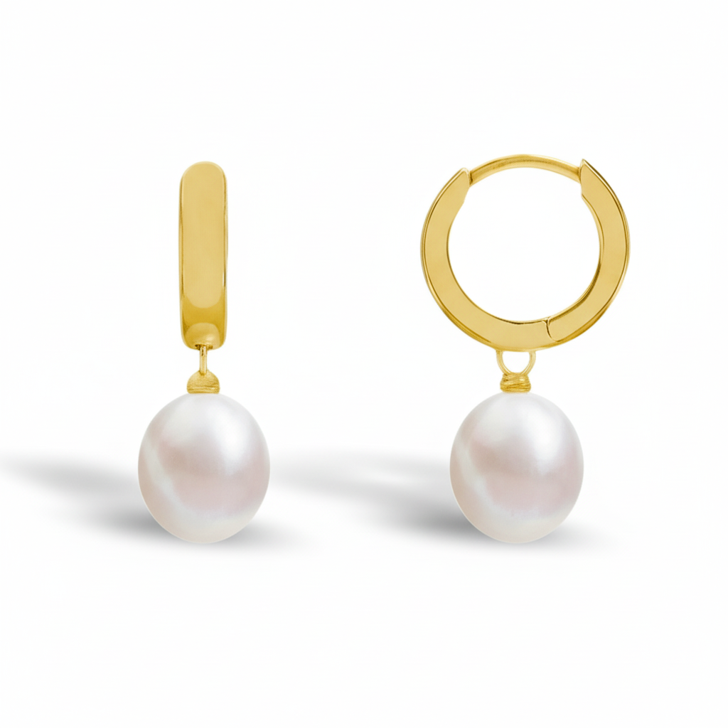 Silber & vergoldete Scharnier-Creolen mit Perle