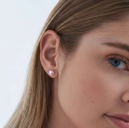 Perlen Ohrstecker naturfarben – 925er Silber, Button-Form