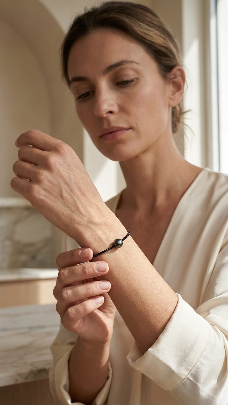 Perlenarmband mit Tahiti und Spinell