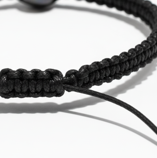 Minimalistisches Tahiti Perlen Armband mit schwarzem Makramee-Band. Verstellbar, modern und handgefertigt – zeitloser Schmuck von VALLÉE.